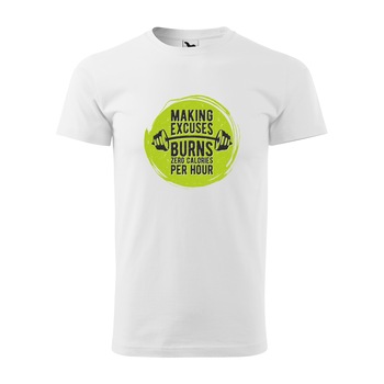 Tricou alb barbati, idee de cadou, pentru pasionatii de fitness/sala, Making Excuses Burn Zero Calories per Hour, marime XL Tricou alb barbati, idee de cadou, pentru pasionatii de fitness/sala, Making Excuses Burn Zero Calories per Hour, marime XL