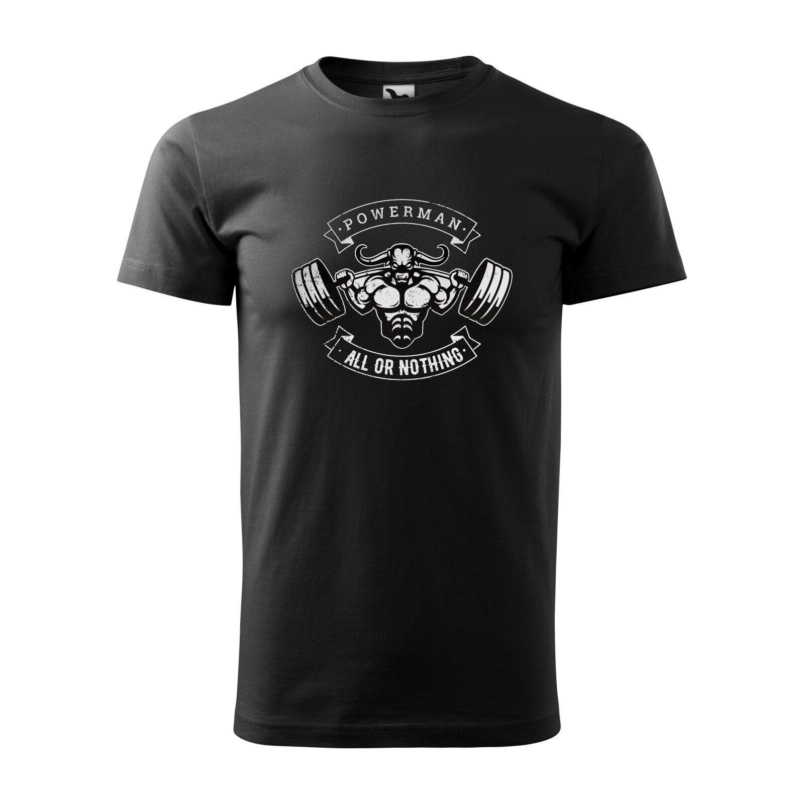 Tricou negru barbati, idee de cadou, pentru pasionatii de fitness/sala, Powerman All or Nothing, marime XS