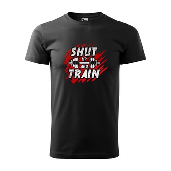 Tricou negru barbati, idee de cadou, pentru pasionatii de fitness/sala, Shut Up and Train, marime S Tricou negru barbati, idee de cadou, pentru pasionatii de fitness/sala, Shut Up and Train, marime S