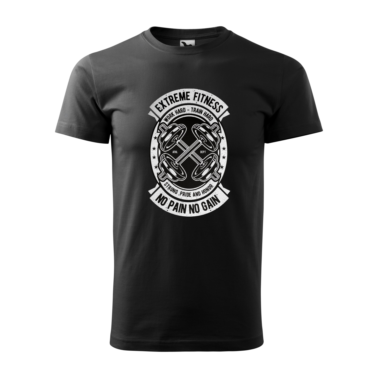 Tricou negru barbati, idee de cadou, pentru pasionatii de fitness/sala, Extreme Fitness No Pain No Gain Work Hard Train Hard, marime L
