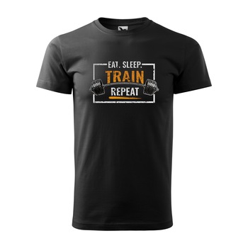 Tricou negru barbati, idee de cadou, pentru pasionatii de fitness/sala, Eat Sleep Train Repeat, marime 2XL Tricou negru barbati, idee de cadou, pentru pasionatii de fitness/sala, Eat Sleep Train Repeat, marime 2XL