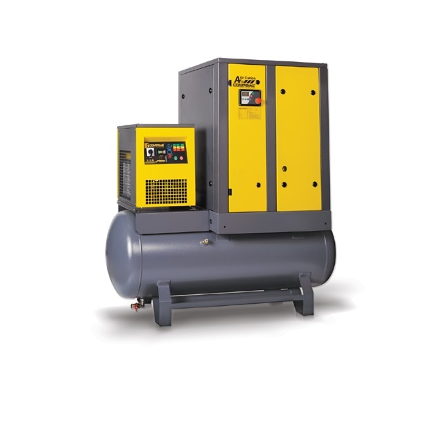Compresor cu surub Comprag FRD0710-500, 7,5 kW impreuna cu uscator refrigerator montate pe vas rezervor de 500 l, debit 900l/min, 10 bar