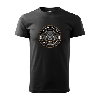 Tricou negru barbati, idee de cadou, pentru pasionatii de fitness/sala, Work Hard Be Strong Bulldog, marime M Tricou negru barbati, idee de cadou, pentru pasionatii de fitness/sala, Work Hard Be Strong Bulldog, marime M