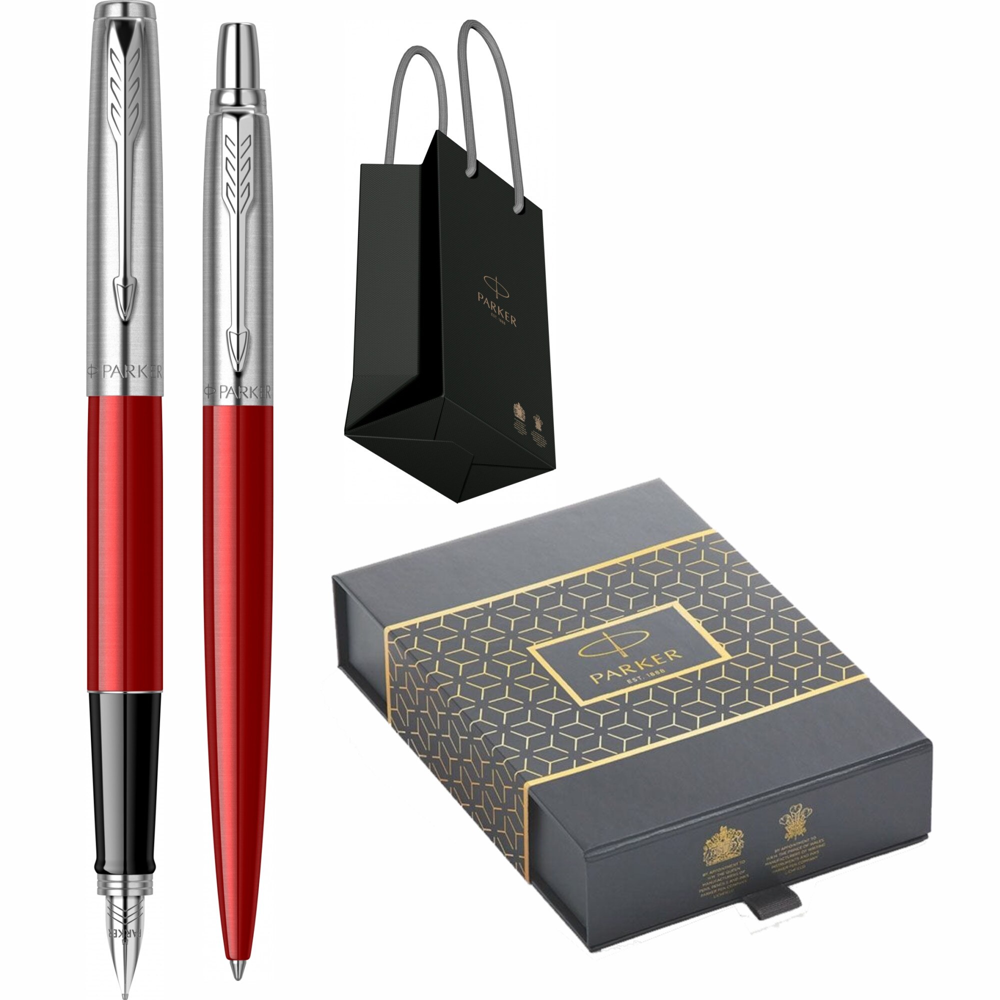 Set Stilou si Pix Parker Jotter Royal Kensington Red CT Personalizat prin Gravura Laser in Cutie si Punga Parker