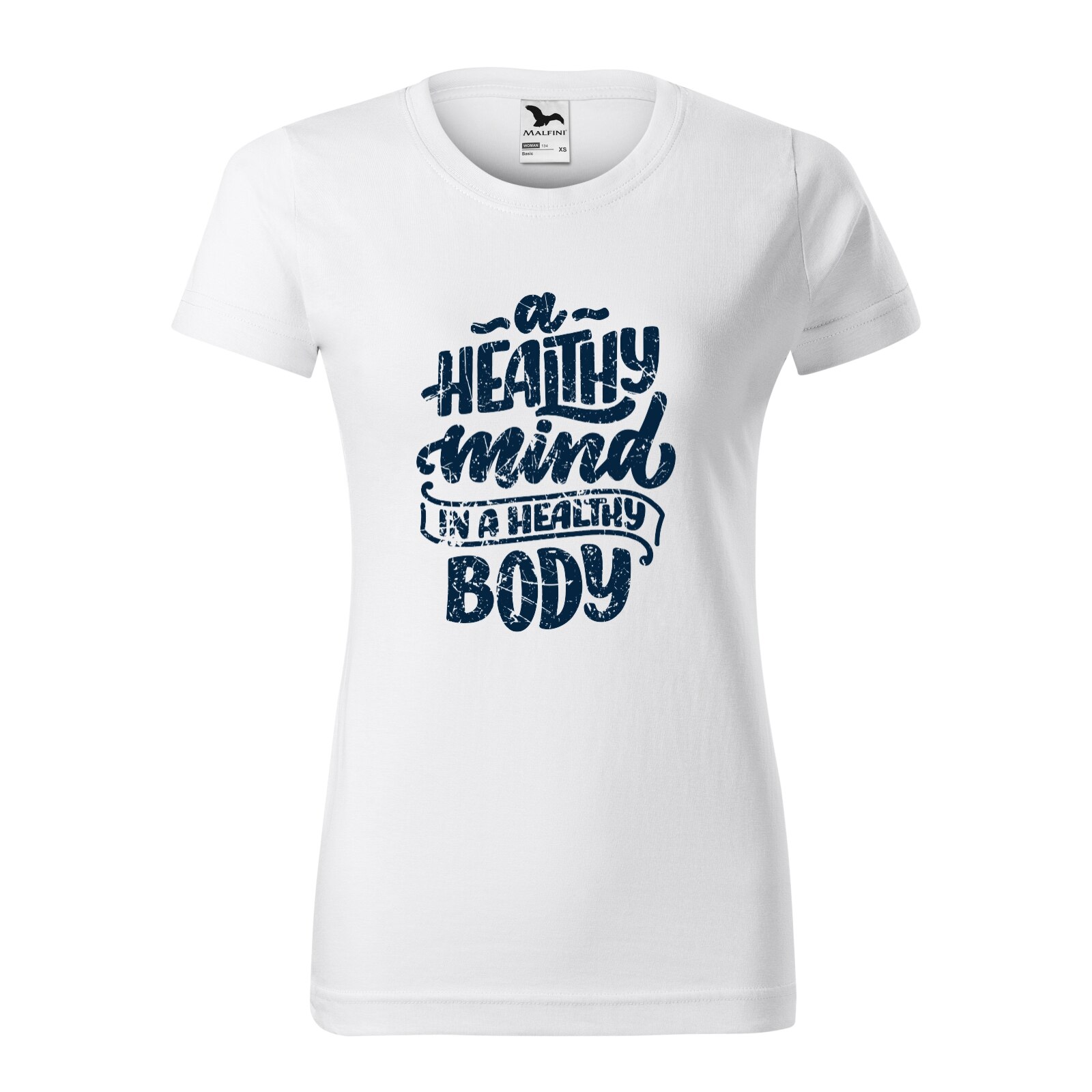Tricou clasic, la baza gatului, alb, pentru dama, idee de cadou pentru pasionatii de fitness/sala de forta, A Healthy Mind is a Healthy Body, marime L