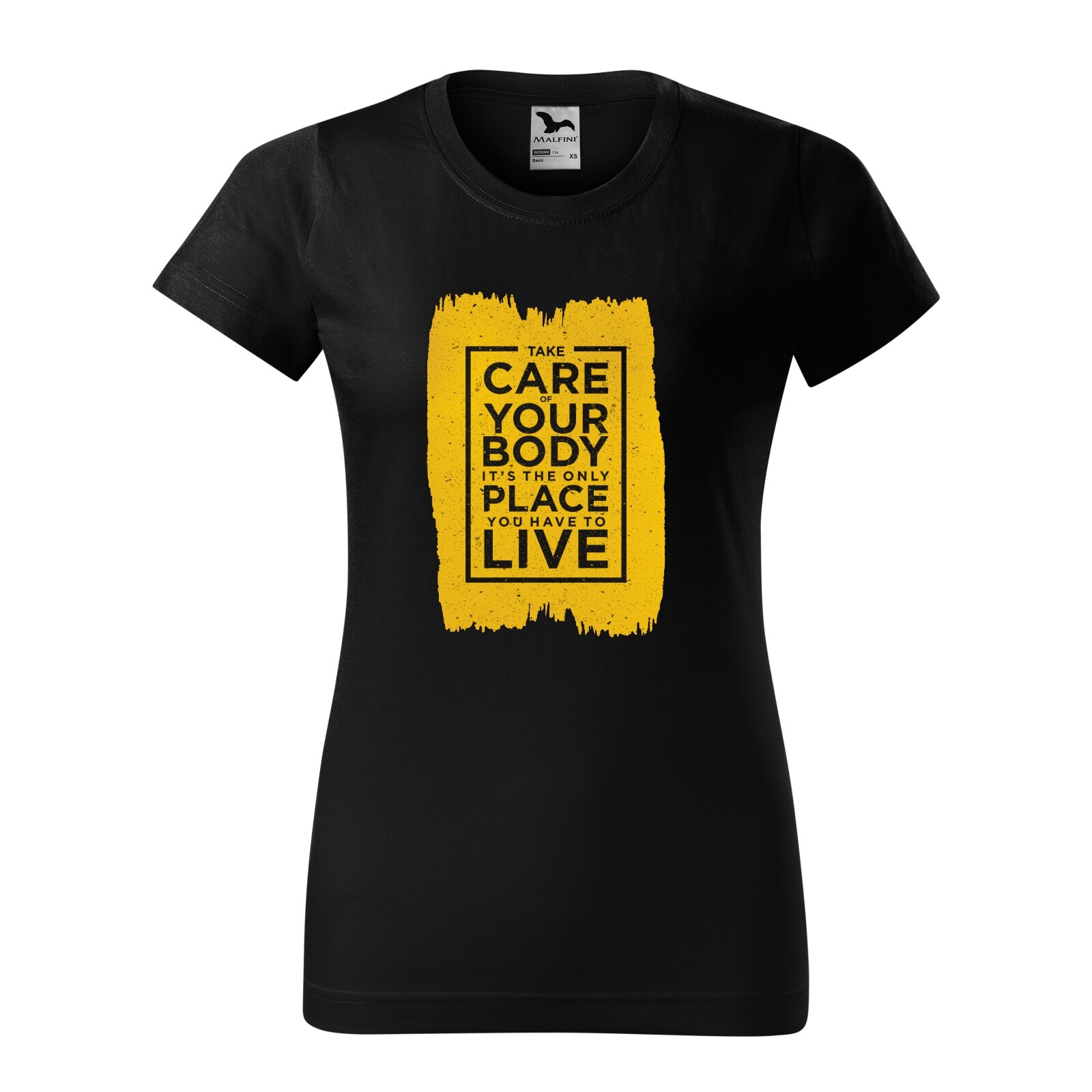Tricou clasic, la baza gatului, negru, pentru dama, idee de cadou pentru pasionatii de fitness/sala de forta, Take Care of Your Body, marime XL