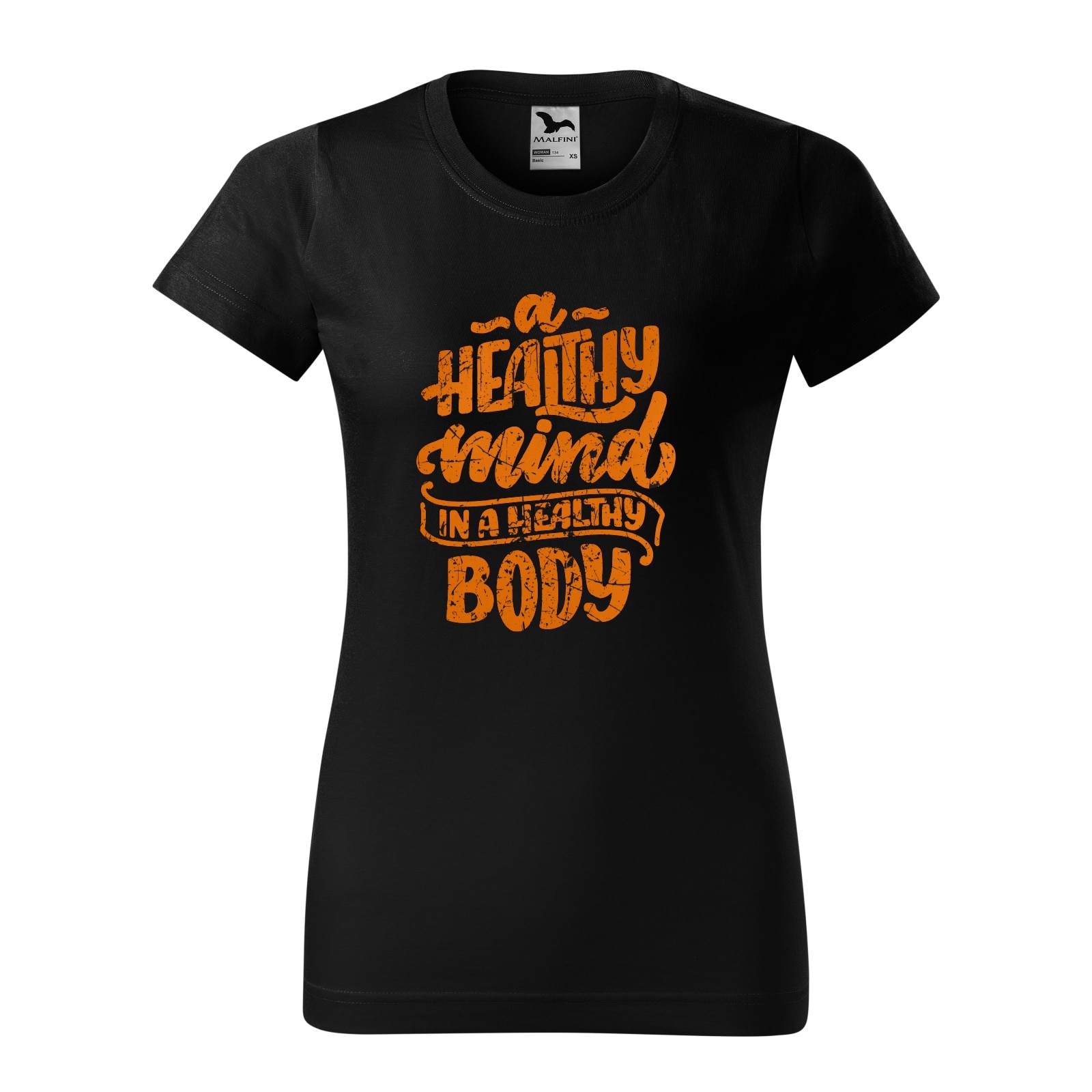 Tricou clasic, la baza gatului, negru, pentru dama, idee de cadou pentru pasionatii de fitness/sala de forta, A Healthy Mind is a Healthy Body, marime S