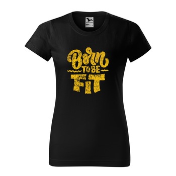 Tricou clasic, la baza gatului, negru, pentru dama, idee de cadou pentru pasionatii de fitness/sala de forta, Born To Be Fit, marime L Tricou clasic, la baza gatului, negru, pentru dama, idee de cadou pentru pasionatii de fitness/sala de forta, Born To Be Fit, marime L