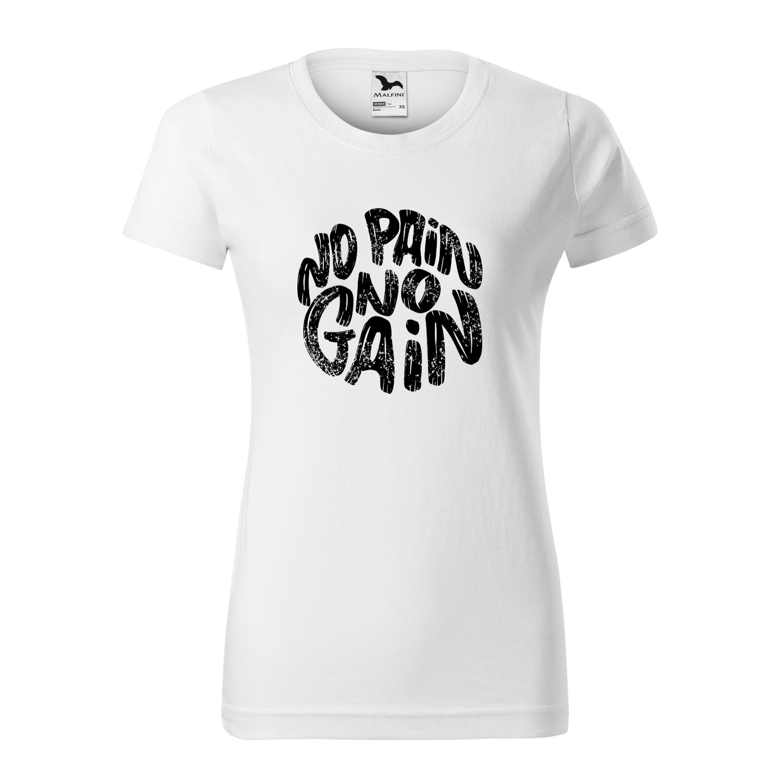 Tricou clasic, la baza gatului, alb, pentru dama, idee de cadou pentru pasionatii de fitness/sala de forta, No Pain No Gain Grunge, marime XS