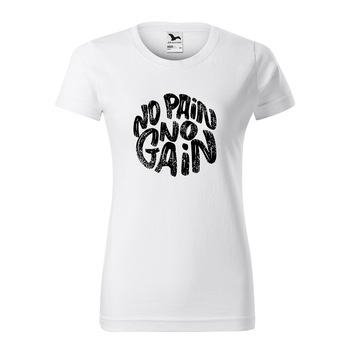 Tricou clasic, la baza gatului, alb, pentru dama, idee de cadou pentru pasionatii de fitness/sala de forta, No Pain No Gain Grunge, marime XL