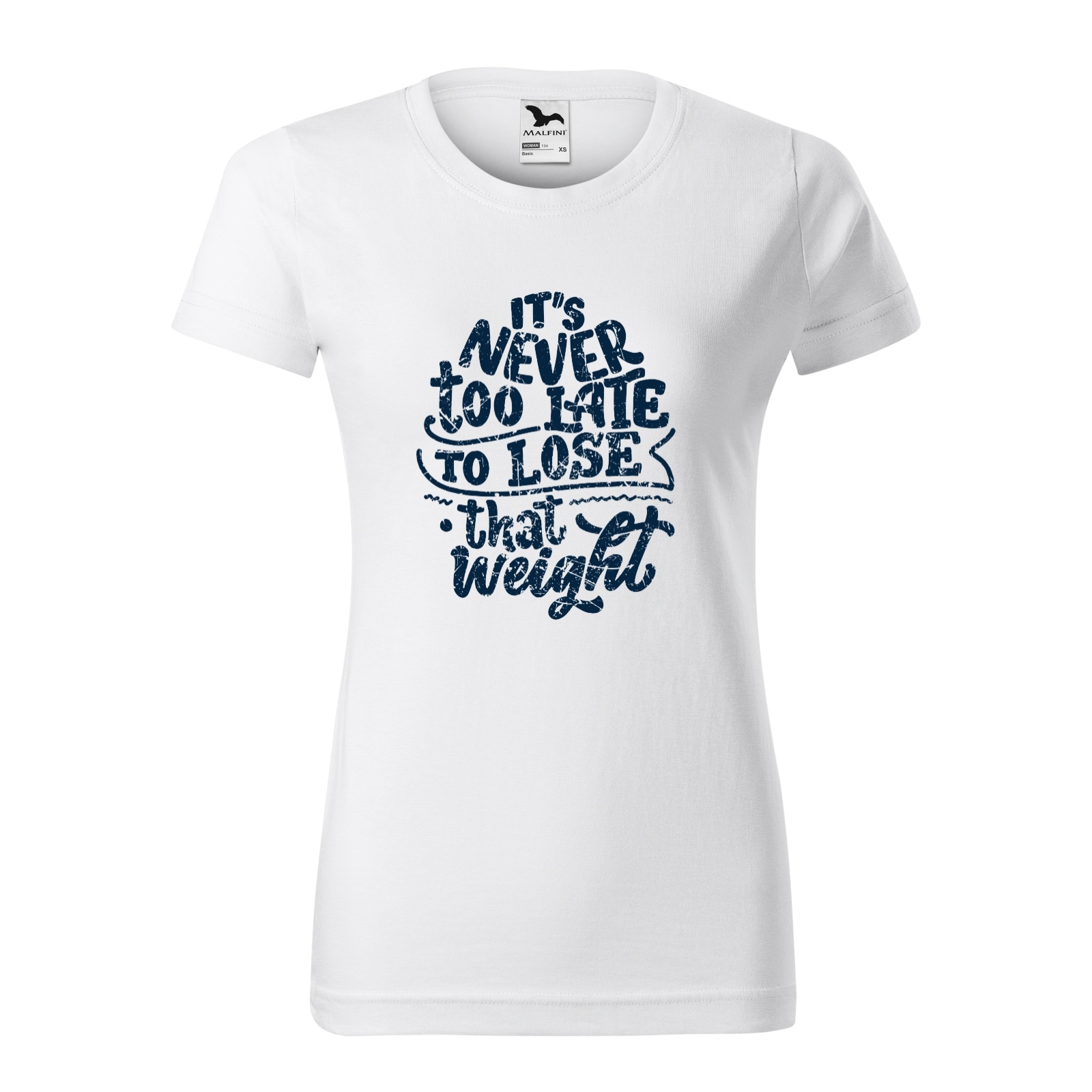 Tricou clasic, la baza gatului, alb, pentru dama, idee de cadou pentru pasionatii de fitness/sala de forta, Its Never Too Late to Lose That Weight, marime L