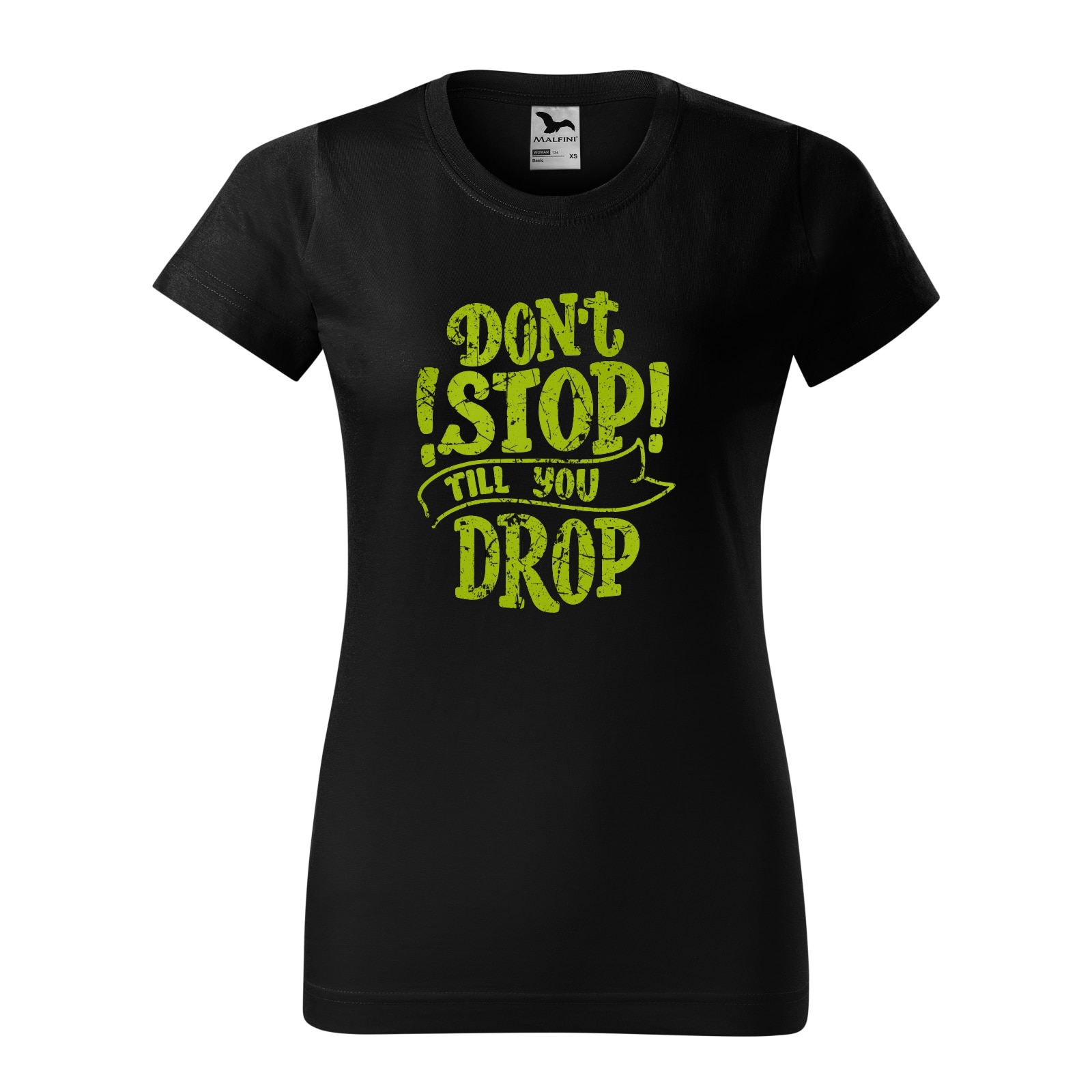 Tricou clasic, la baza gatului, negru, pentru dama, idee de cadou pentru pasionatii de fitness/sala de forta, Dont Stop Till You Drop, marime S