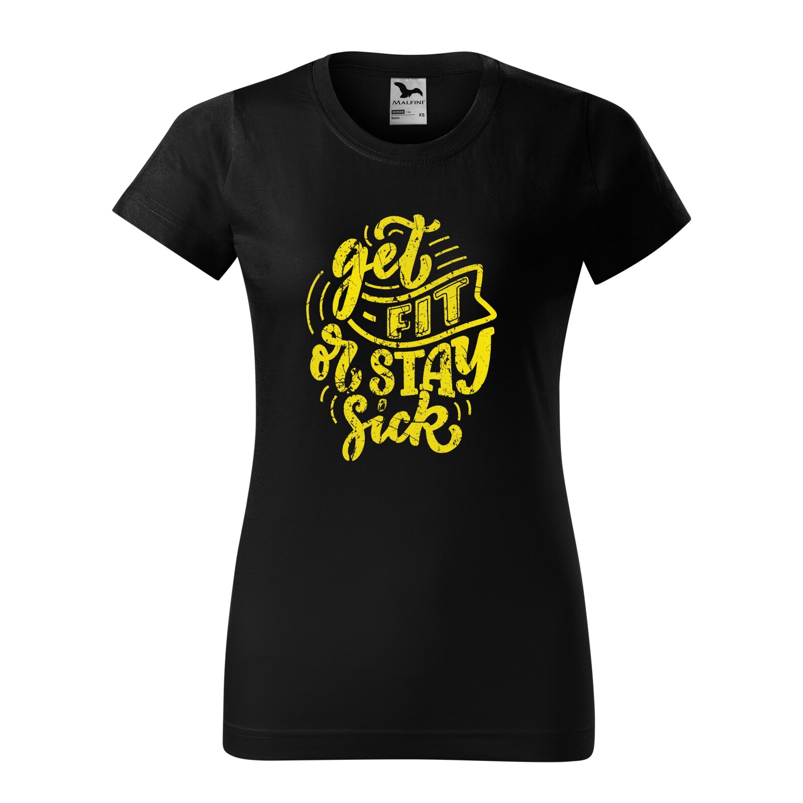 Tricou clasic, la baza gatului, negru, pentru dama, idee de cadou pentru pasionatii de fitness/sala de forta, Get Fit or Stay Sick, marime XL
