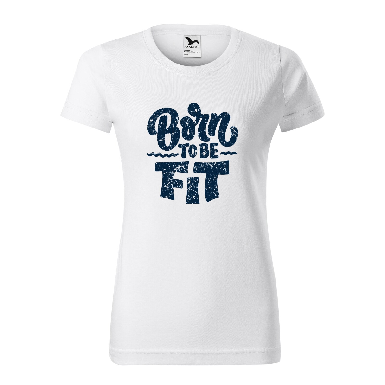 Tricou clasic, la baza gatului, alb, pentru dama, idee de cadou pentru pasionatii de fitness/sala de forta, Born To Be Fit, marime M