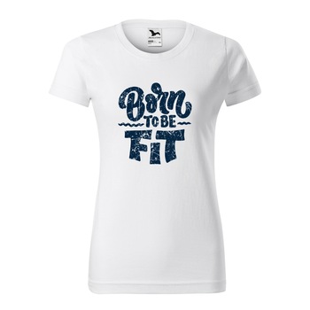 Tricou clasic, la baza gatului, alb, pentru dama, idee de cadou pentru pasionatii de fitness/sala de forta, Born To Be Fit, marime M Tricou clasic, la baza gatului, alb, pentru dama, idee de cadou pentru pasionatii de fitness/sala de forta, Born To Be Fit, marime M