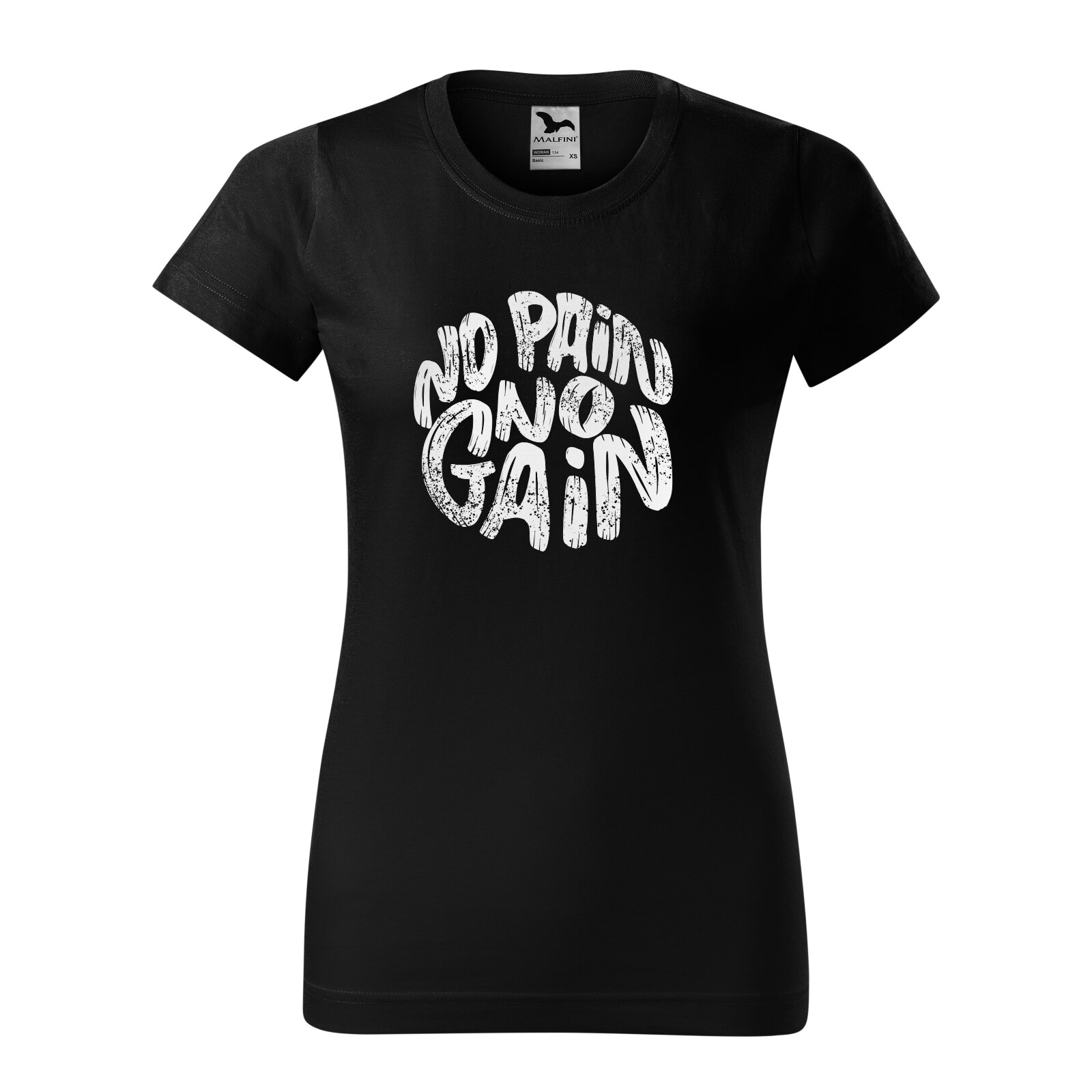 Tricou clasic, la baza gatului, negru, pentru dama, idee de cadou pentru pasionatii de fitness/sala de forta, No Pain No Gain Grunge, marime XS