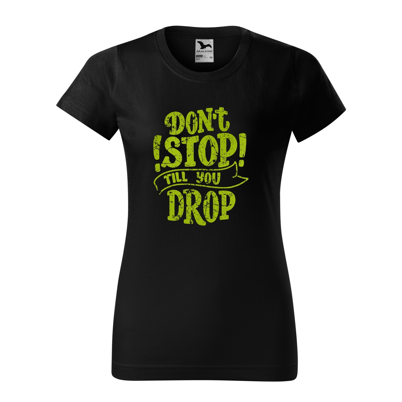 Tricou clasic, la baza gatului, negru, pentru dama, idee de cadou pentru pasionatii de fitness/sala de forta, Dont Stop Till You Drop, marime 2XL