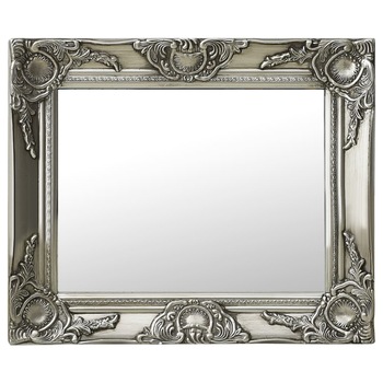 Oglinda de perete in stil baroc, vidaXL, Lemn, 50 x 40 cm, Argintiu Oglinda de perete in stil baroc, vidaXL, Lemn, 50 x 40 cm, Argintiu