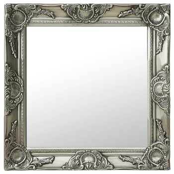 Oglinda de perete in stil baroc, vidaXL, Lemn, 50 x 50 cm, Argintiu Oglinda de perete in stil baroc, vidaXL, Lemn, 50 x 50 cm, Argintiu