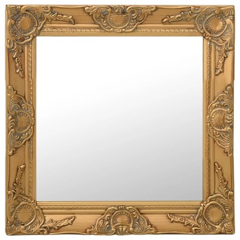 Oglinda de perete in stil baroc, vidaXL, Lemn, 50 x 50 cm, Auriu Oglinda de perete in stil baroc, vidaXL, Lemn, 50 x 50 cm, Auriu