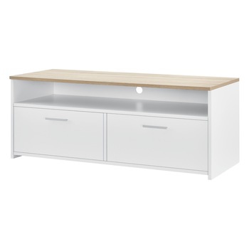 Comoda TV Jonkoping, en.casa, 100 x 40 x 40 cm, PAL melaminat, alb/efect lemn stejar, cu 2 usi si un raft Comoda TV Jonkoping, en.casa, 100 x 40 x 40 cm, PAL melaminat, alb/efect lemn stejar, cu 2 usi si un raft