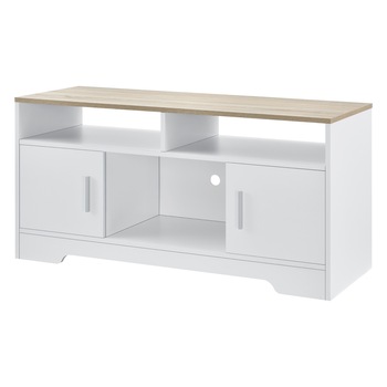 Comoda TV Norrkoping, en.casa, 105 x 40 x 52 cm, PAL melaminat, alb/efect lemn stejar, cu 2 usi si 3 compartimente depozitare Comoda TV Norrkoping, en.casa, 105 x 40 x 52 cm, PAL melaminat, alb/efect lemn stejar, cu 2 usi si 3 compartimente depozitare