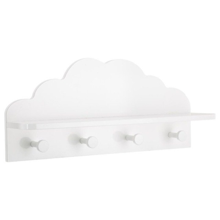 Рафт със 4 закачалки Atmosphera for kids CLOUD, 48 x 22 x 12 cm, Бял