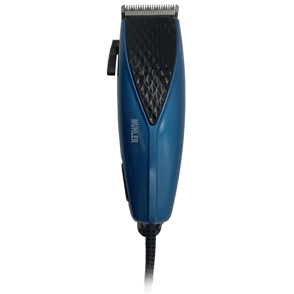 Aparat de tuns MUHLER MC-906S, 10W, 220-240V/50Hz, Perie curatare, foarfece, pieptene si ulei, Carbon, Albastru/Negru