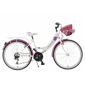 Bicicleta copii 9 - 12 ani Kands Giulietta 120-160 cm inaltime Alb/Roz Roata 24'' Bicicleta copii 9 - 12 ani Kands Giulietta 120-160 cm inaltime Alb/Roz Roata 24''
