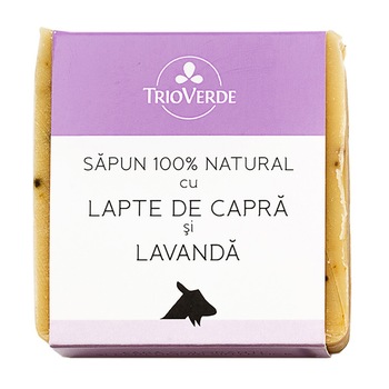 Sapun 100% natural cu Lapte de Capra si Lavanda Trio Verde, 110gr Sapun 100% natural cu Lapte de Capra si Lavanda Trio Verde, 110gr