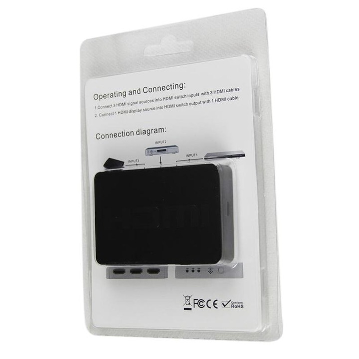 HDMI Switch/Sumator 3 porturi, 3 intrari 1 iesire, cu telecomanda