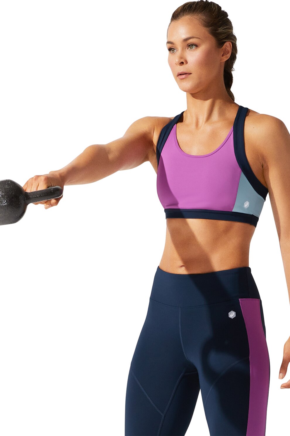 Asics, Bustiera cu model colorblock pentru fitness, Multicolora