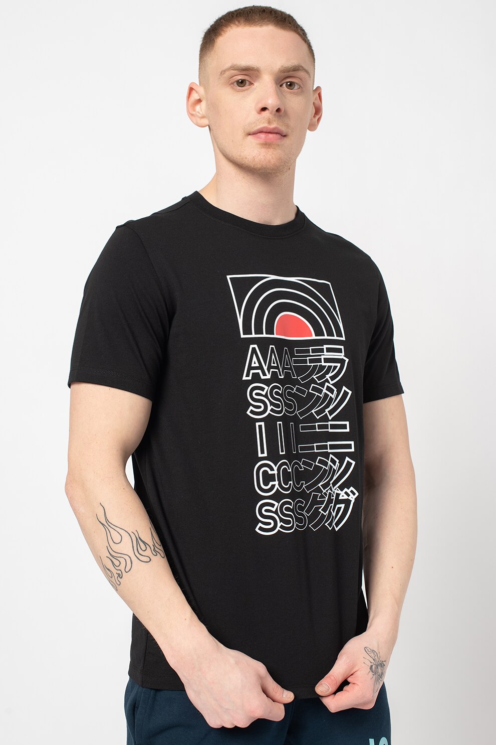 Asics, Tricou pentru fitness Japan Track, Negru/Alb optic/Rosu