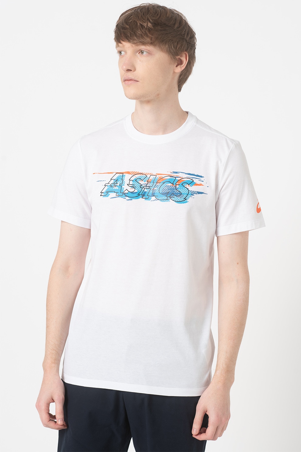 Asics, Tricou cu imprimeu logo si grafic pentru antrenament Noosa, Alb/Albastru