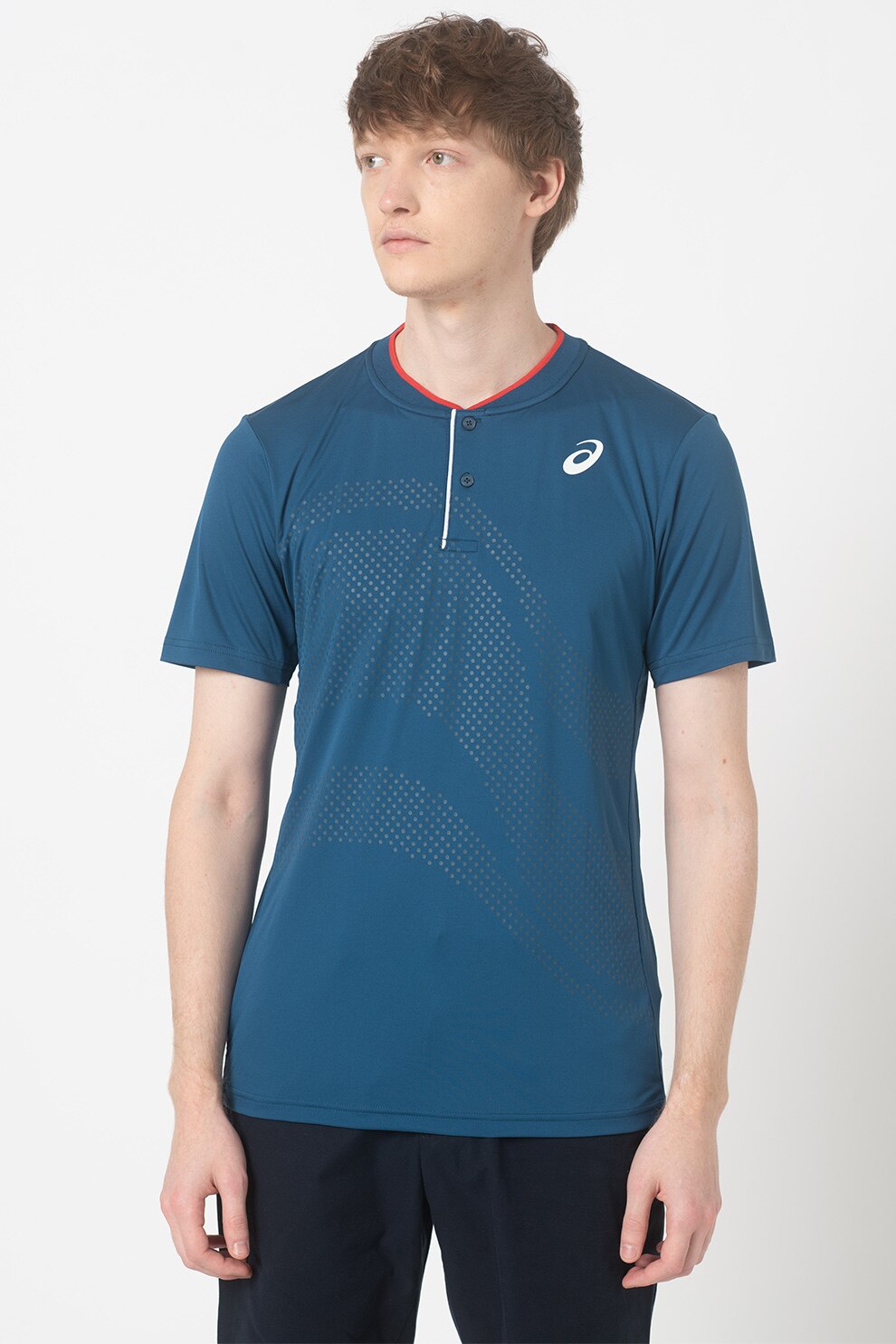 Asics, Tricou cu decolteu henley pentru tenis Court Gpx, Albastru petrol