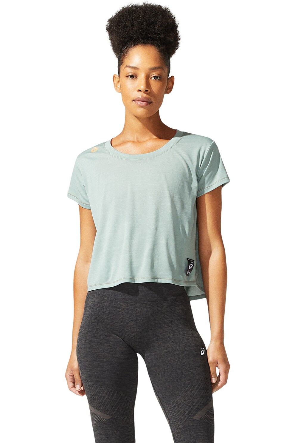 Asics, Tricou crop cu insertii de plasa pentru alergare Sakura, Gri cenusa