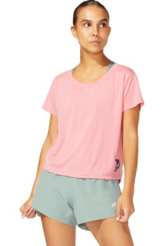 Asics, Tricou crop cu insertii de plasa pentru alergare Sakura, Roz pastel Asics, Tricou crop cu insertii de plasa pentru alergare Sakura, Roz pastel