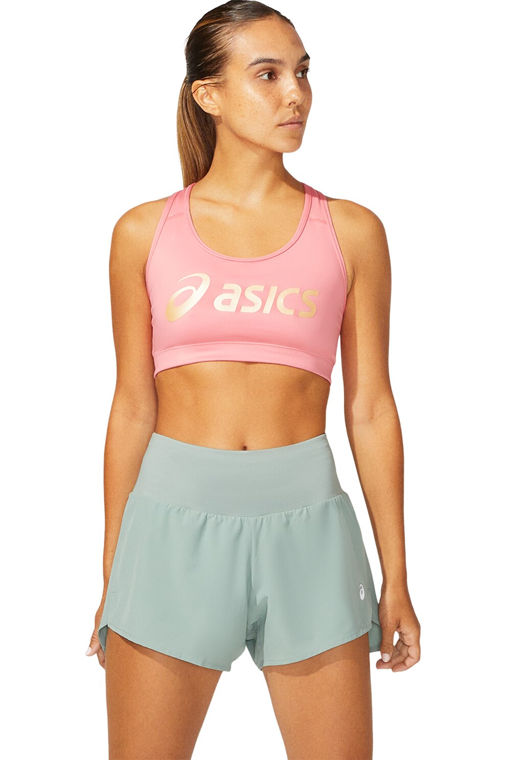 Asics, Bustiera cu imprimeu logo pentru alergare Sakura, Roz pastel