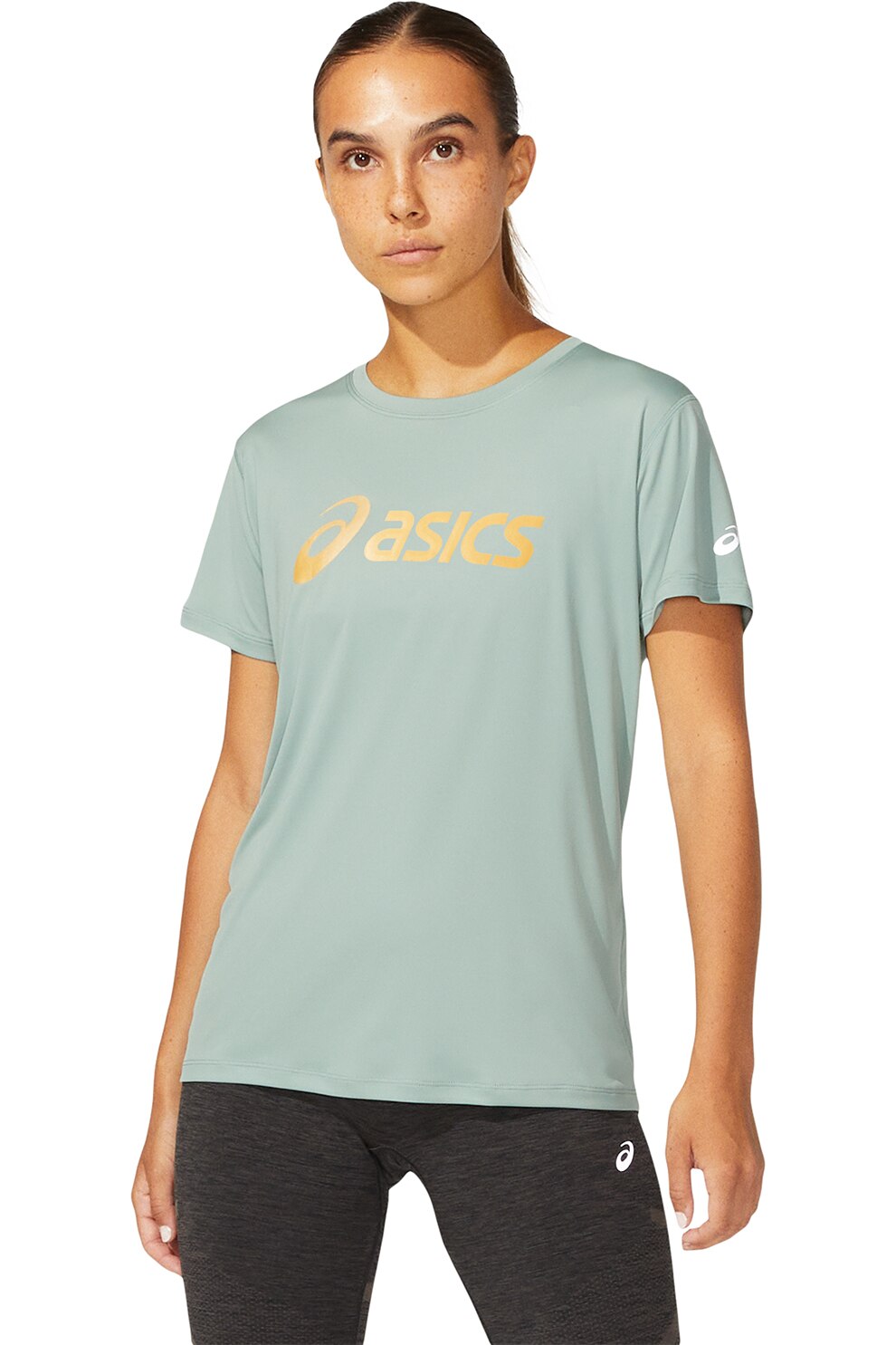 Asics, Tricou cu imprimeu logo pentru alergare Sakura, Gri cenusa