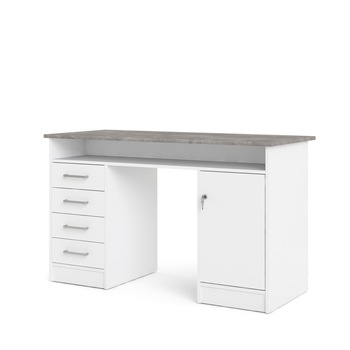 Birou Function, Tvilum, 4 sertare, 1 usa, 126x55x76 cm, Alb/Gri Birou Function, Tvilum, 4 sertare, 1 usa, 126x55x76 cm, Alb/Gri