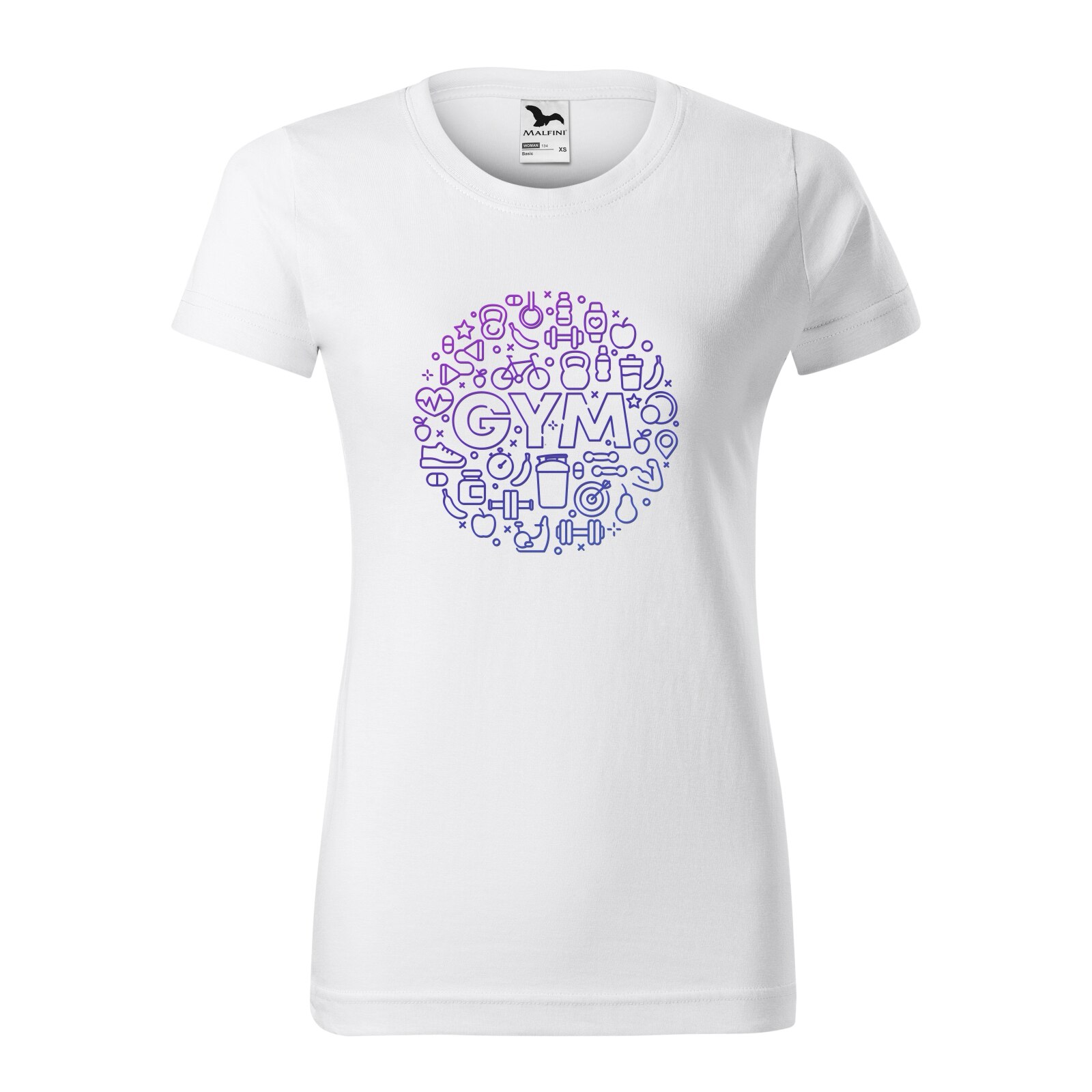 Tricou clasic, la baza gatului, alb, pentru dama, idee de cadou pentru pasionatii de fitness/sala de forta, GYM Icons, marime L