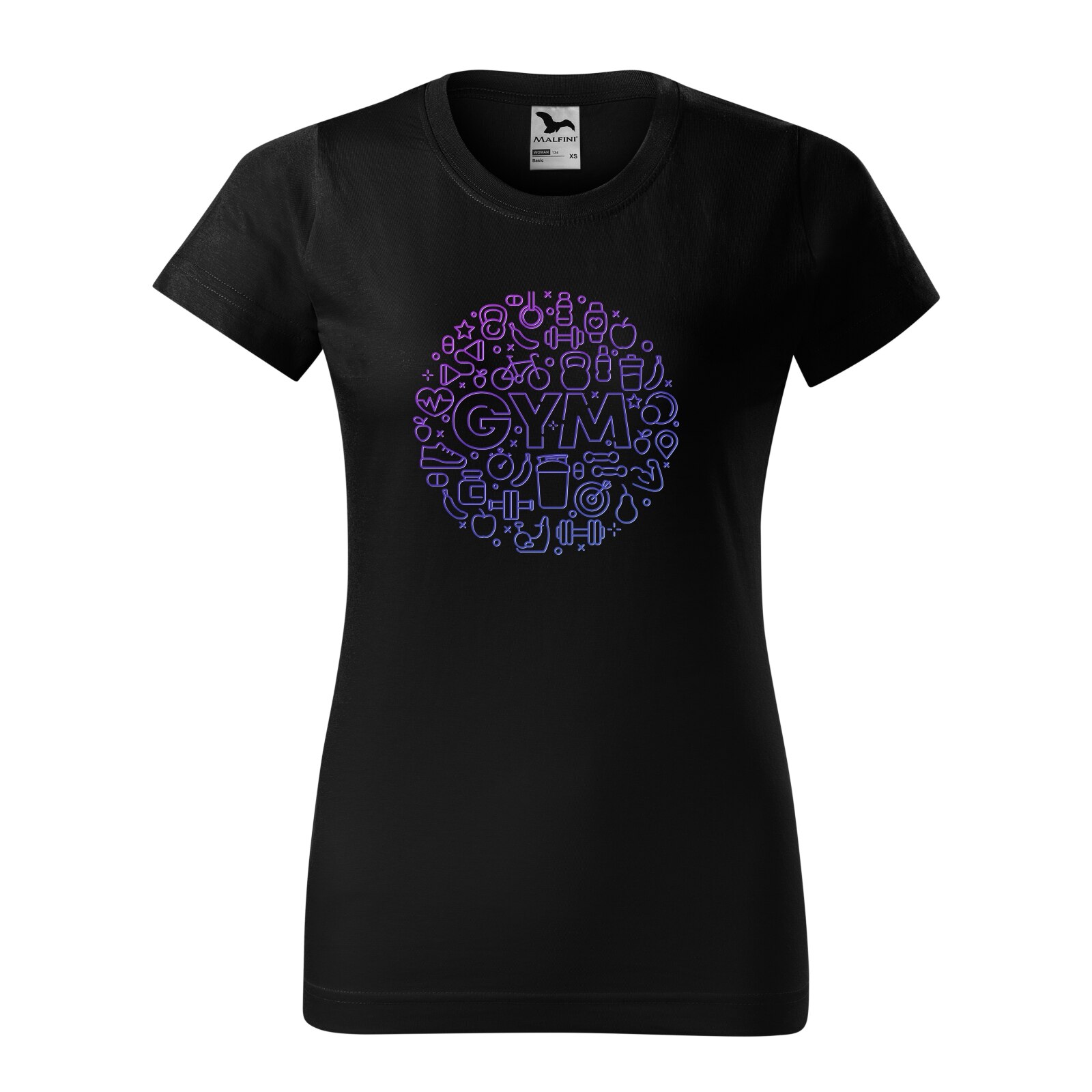 Tricou clasic, la baza gatului, negru, pentru dama, idee de cadou pentru pasionatii de fitness/sala de forta, GYM Icons, marime M