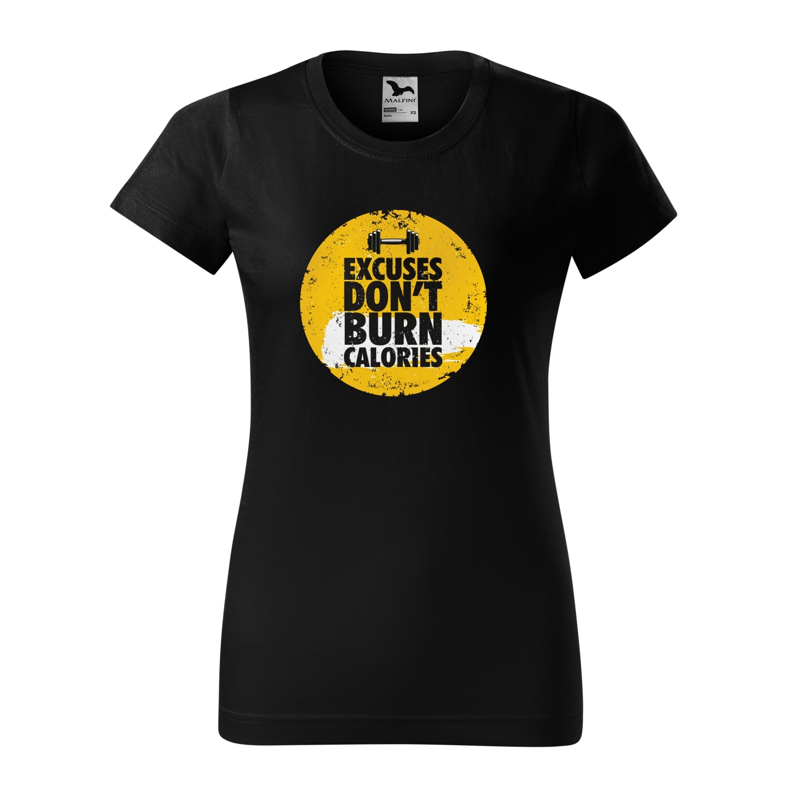 Tricou clasic, la baza gatului, negru, pentru dama, idee de cadou pentru pasionatii de fitness/sala de forta, Excuses Dont Burn Calories Point, marime 2XL