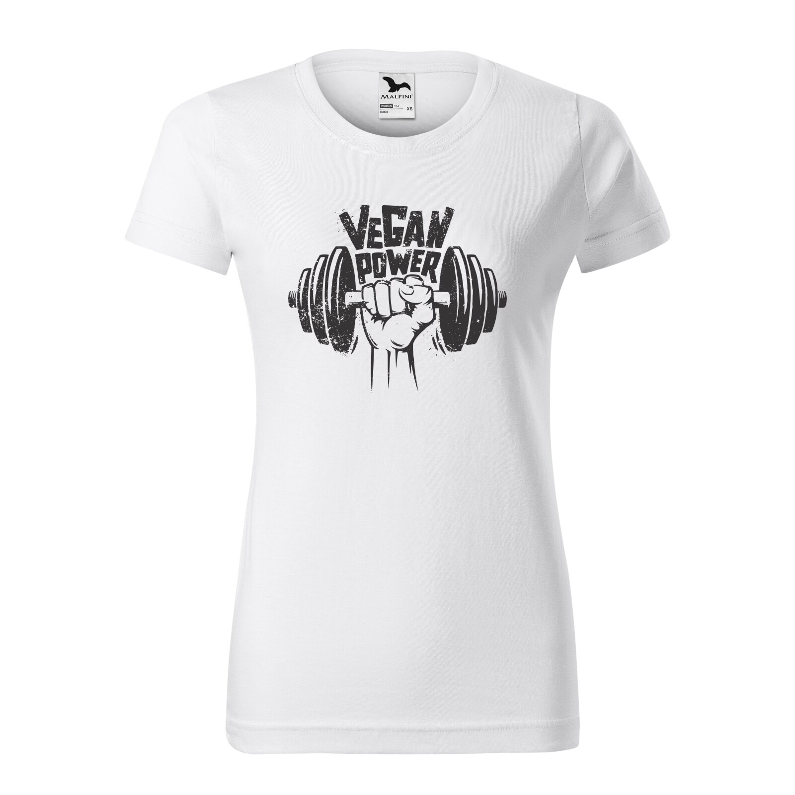 Tricou clasic, la baza gatului, alb, pentru dama, idee de cadou pentru pasionatii de fitness/sala de forta, Vegan Power, marime L