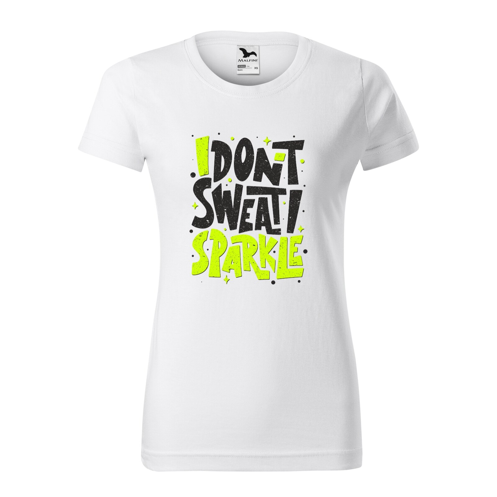 Tricou clasic, la baza gatului, alb, pentru dama, idee de cadou pentru pasionatii de fitness/sala de forta, I Dont Sweat i Sparkle, marime M