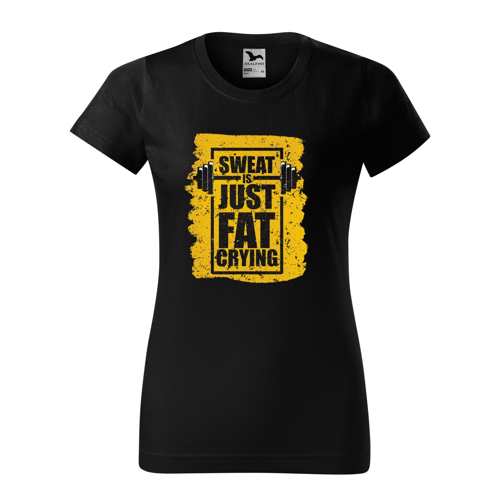 Tricou clasic, la baza gatului, negru, pentru dama, idee de cadou pentru pasionatii de fitness/sala de forta, Sweat is Just Your Fat Crying, marime L