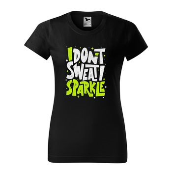 Tricou clasic, la baza gatului, negru, pentru dama, idee de cadou pentru pasionatii de fitness/sala de forta, I Dont Sweat i Sparkle, marime L Tricou clasic, la baza gatului, negru, pentru dama, idee de cadou pentru pasionatii de fitness/sala de forta, I Dont Sweat i Sparkle, marime L