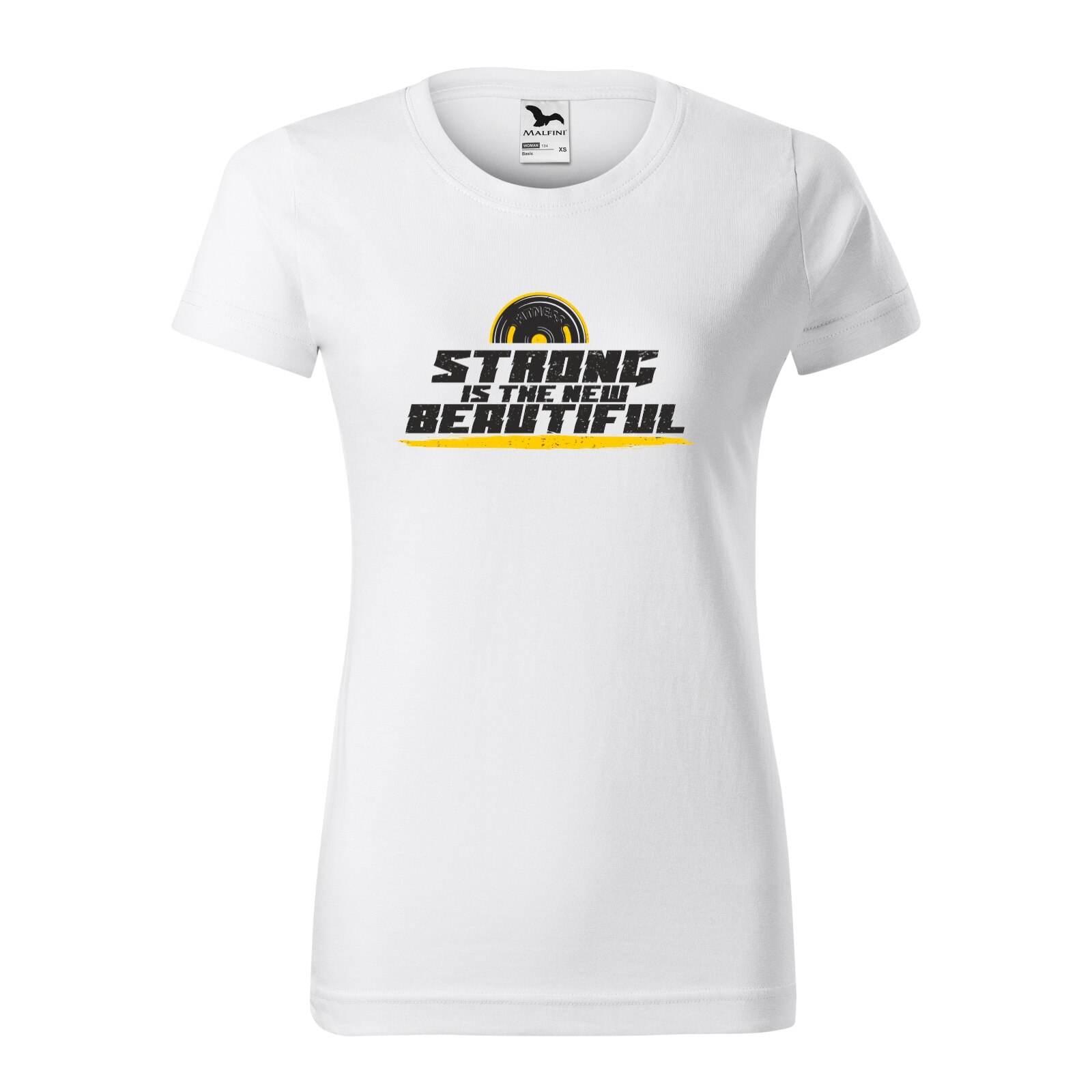 Tricou clasic, la baza gatului, alb, pentru dama, idee de cadou pentru pasionatii de fitness/sala de forta, Strong is the New Beautiful, marime XL
