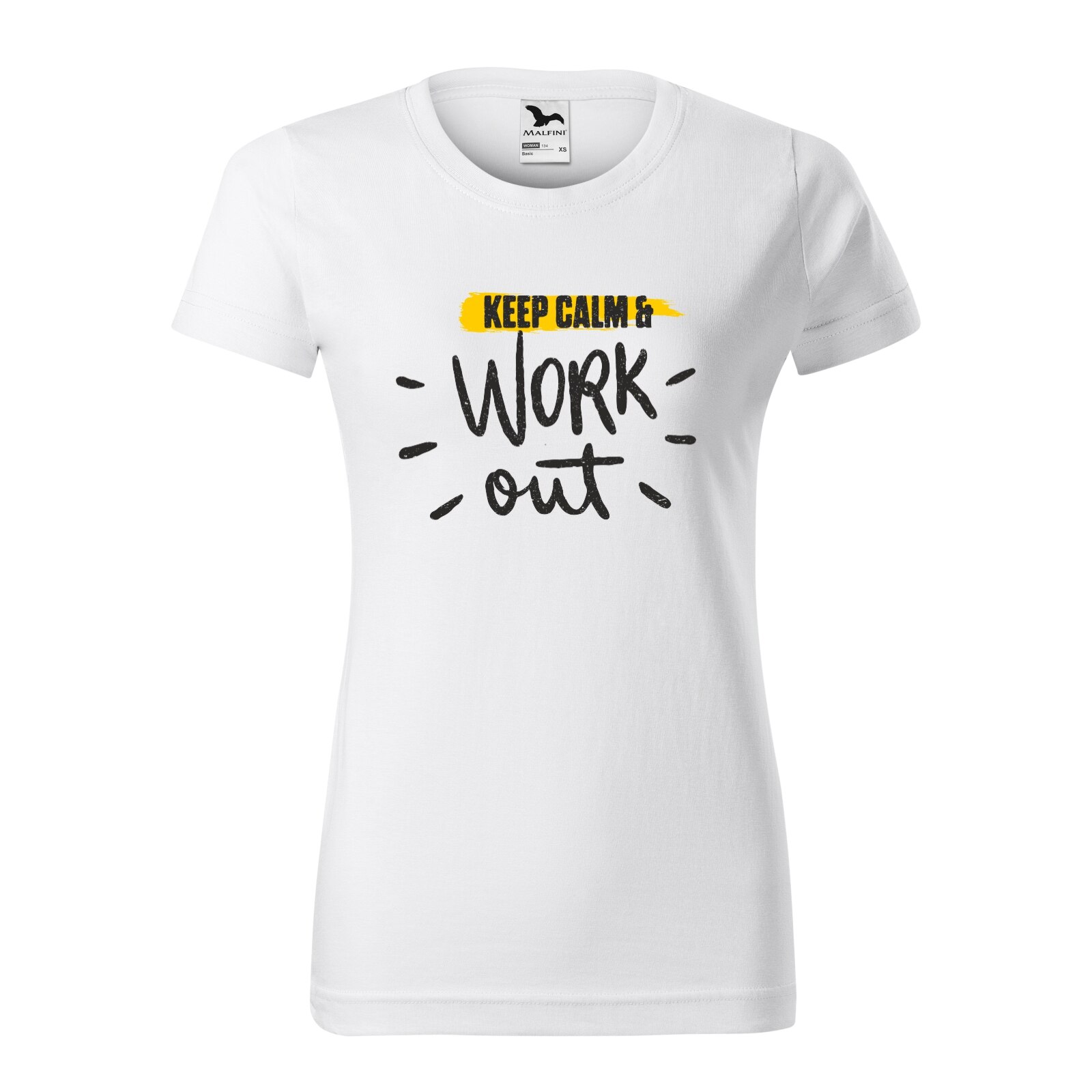 Tricou clasic, la baza gatului, alb, pentru dama, idee de cadou pentru pasionatii de fitness/sala de forta, Keep Calm and Work Your Body Out, marime M