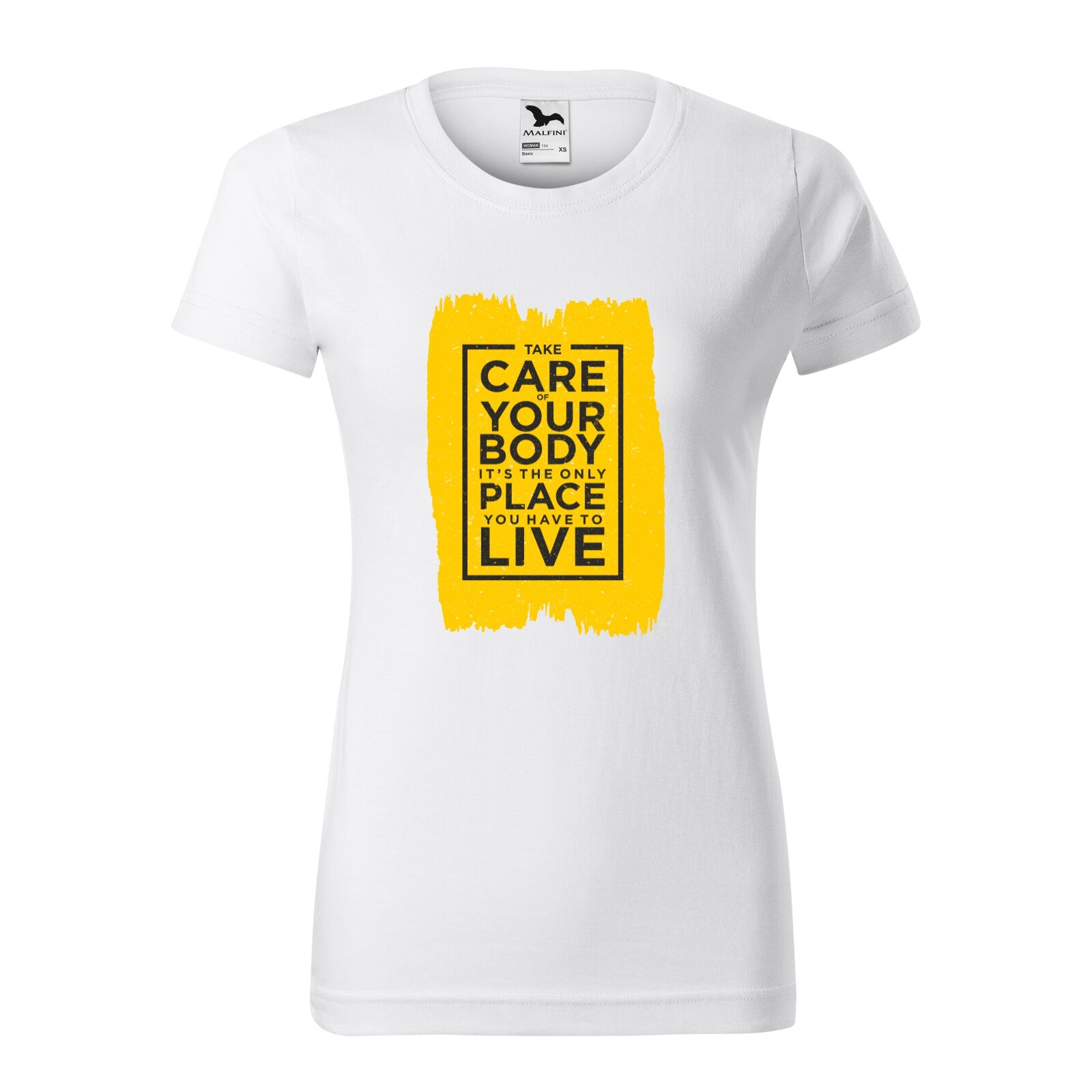 Tricou clasic, la baza gatului, alb, pentru dama, idee de cadou pentru pasionatii de fitness/sala de forta, Take Care of Your Body, marime XL